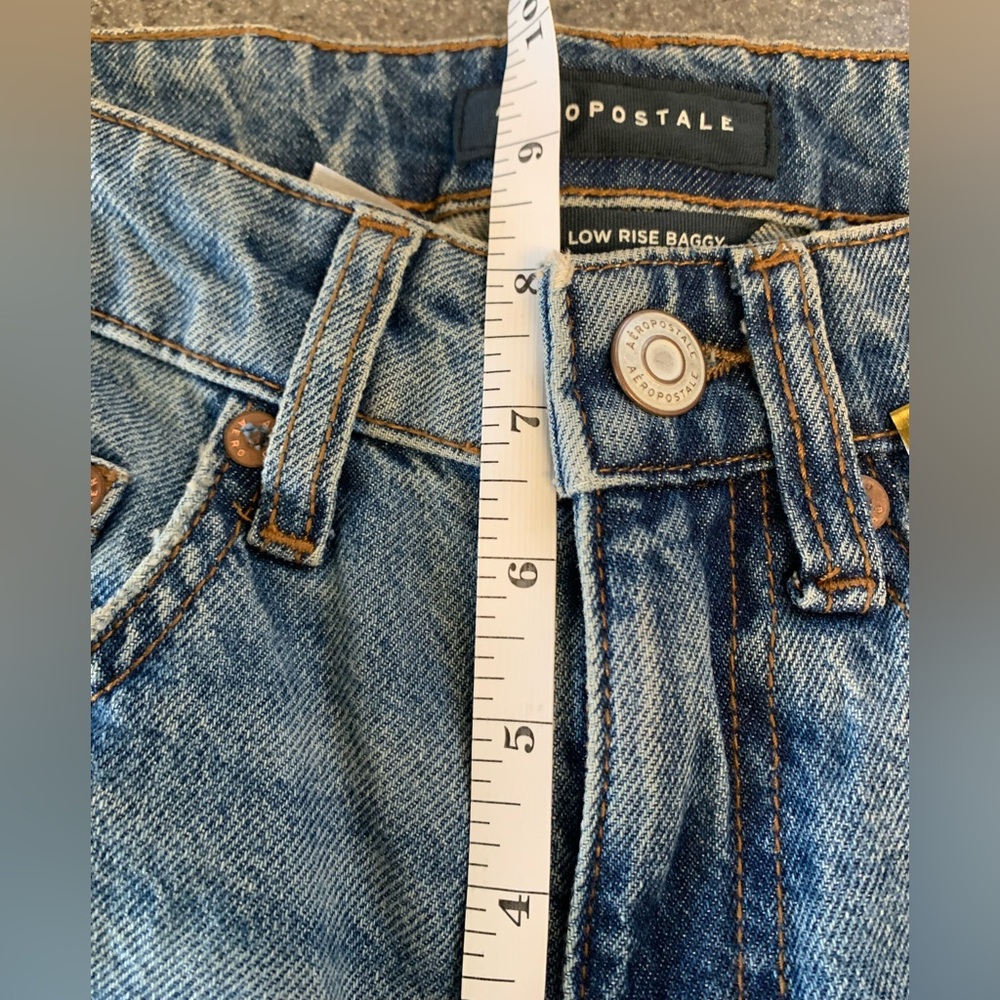 Aeropostale 000 XXS Short Low Rise Baggy Distressed Denim Jeans - Picture 9 of 10